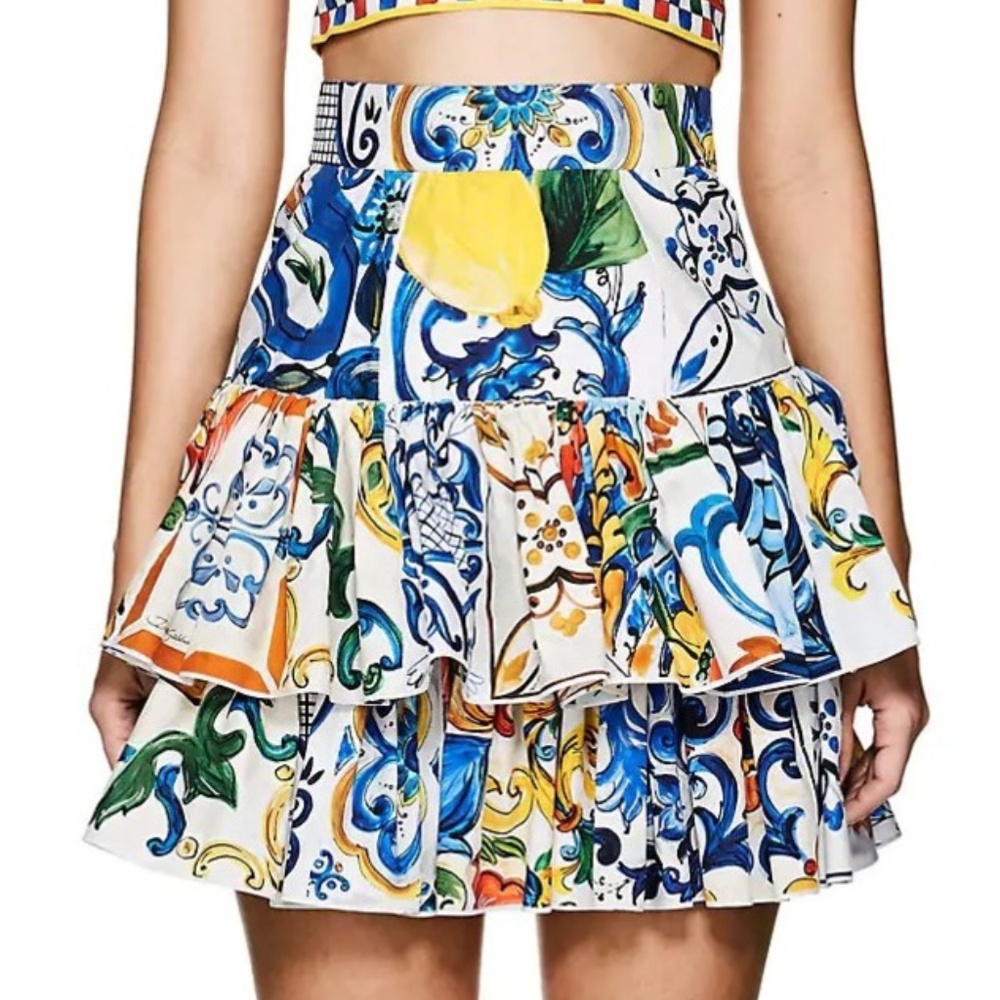 D&G Dupe Ruffle Patterned Sicilian Skirt